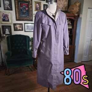 Vintage 80s London Fog Lavender Classic Trench Coat Full Length Maincoat